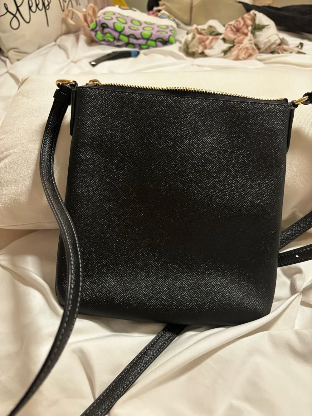 Coach Black Leather Crossbody with Gold-Tone Accents